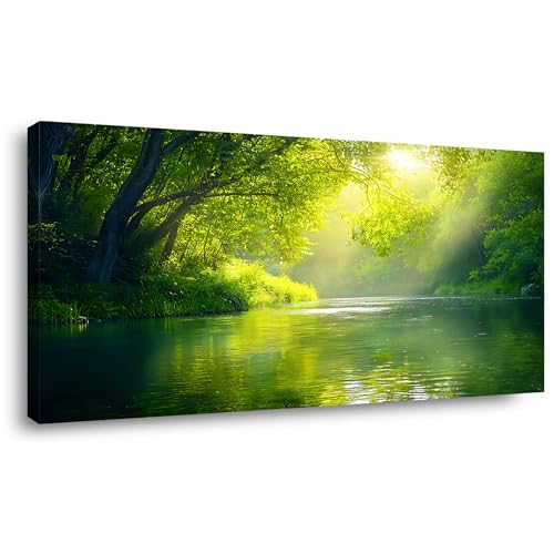 Palderwallart Beautiful Riverside Forest Landscape Wall Art for Living Room Office Nature Scenery Green Stream and Woods Painting Prints Summer Scenic Canvas Artwork Over Couch Dining (20x40 Inches) - color: Green Stream and Woods Wall Art (Y858), size: 4