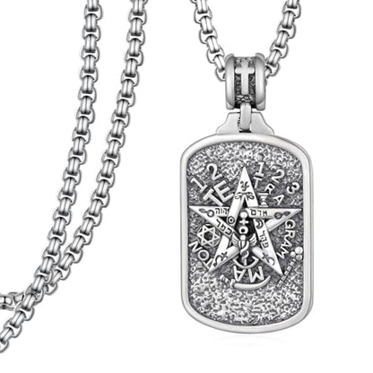 Western Catus/Knights Templar/St Michael/Santa Muerte/Praying Hand/Spartan/Virgin Mary/Tetragrammaton/Wrestlers/Allah Necklace Sterling Silver Dog Tag Necklace Christian Jewelry Gifts for Men - style: Tetragrammaton