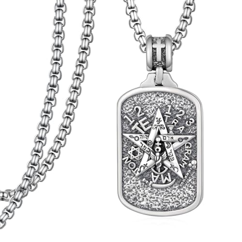 Western Catus/Knights Templar/St Michael/Santa Muerte/Praying Hand/Spartan/Virgin Mary/Tetragrammaton/Wrestlers/Allah Necklace Sterling Silver Dog Tag Necklace Christian Jewelry Gifts for Men - style: Tetragrammaton