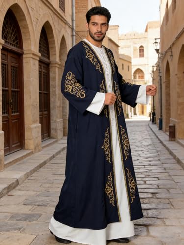 ABaoWedding Men's Kaftan,Muslim Robe Thobe Caftan,Long Sleeve Embroidered Casual Formal Dubai Thobe - size: XX-Large