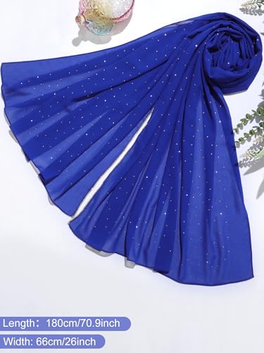 Geyoga Hijab Scarf for Women Soft Chiffon Rhinestone Long Scarf Shawl Fashion Muslim Hijab Head Wrap Scarves - color: Royal Blue