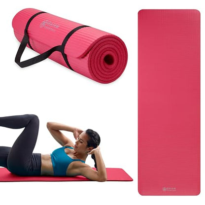Gaiam Thick Yoga Mat, Exercise & Fitness Mat with Easy-Cinch Carrying Strap | Non-Slip NBR Foam | Joint Cushioning | Yoga, Pilates, Fitness & Floor Workouts | 72"L x 24"W - color: Pink