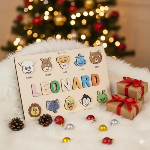 First Birthday Gifts for Girl, Personalized Baby Gifts, Wooden Puzzles for Toddlers 1-3, Animal Toys for Toddlers 1-3, Customized Baby Gift, 1-2 Year Old Toys - Set 3 - style: Animals - 10 Figures