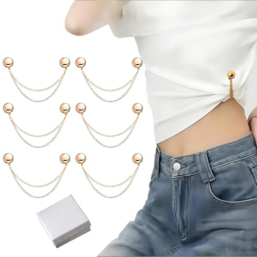 2026 Upgrade Multi-Function Magnetic Clothing Clips, 6 PCS Magnetic Clothing Clips with Chain, Strong Hem & Hijab Clips with Chain for Women’s Pants Jeans Shirts Sweaters, Fix Cuffs Long Pants (A) - color: A