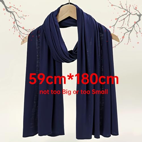 Muslin Hijab Scarf for Women Long Headscarves Solid Head Wraps Soft Pashminas Shawls - color: Navy Blue Muslim Hijab Scarf