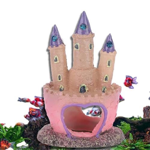 HERCHR Castle Aquarium Decoration, Fish Tanks Ornament Resin Castle Cave Hideouts House Plants Supplies Accessories Safe for Freshwater and Saltwater Fish Tanks(Pink)