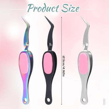 3PCS Reverse Tweezers for Crafting, Craft Tweezers, Cross Locking Stainless Steel Precision Curved Bent Straight Fine Tip with Soft Grip for DIY Craft, Jewelry Making, Eyelash Extensions, Beading