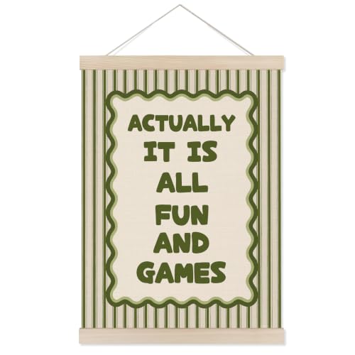 Welshower Retro Green Striped Playroom Poster Hanger Frame, Funny Actually It Is All Fun and Games Wall Art Prints Decor for Kids Boys Girls Playroom Bedroom Nursery, 12x18 Inch - color: Nursery Wall Art 14
