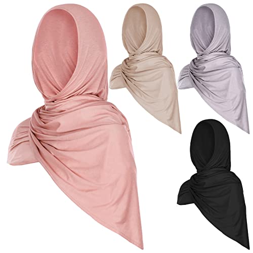 Vabean 4 Pcs Instant Hijab for Women Jersey Hijabs Pinless Ramadan Islamic Muslim Head Wraps Premium Head Scarf Shawl turban - color: Black, Dusty Rose, Vanilla, Gray