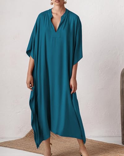 Bsubseach Women Kaftan Dresses Caftan Maxi Dress Swimsuit Cover Up Moomoo - color: B-peacock Blue
