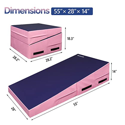 Folding Gymnastics Cheese Wedge Incline Mat, Gym Fitness Tumbling Skill Shape Mat for Kids Girls Home Training Exercise - color: Purple+Pink