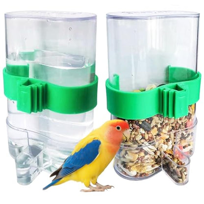 Automatic Bird Water Dispenser Parrot Water Feeder Bird Seed Food Container Parakeet Waterer Cockatiel Cage Accessories Automatic Feeding for Finch Lovebird Canary Small Birds(2Pcs) - color: Clear