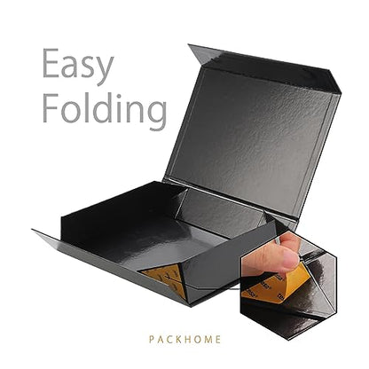 PACKHOME Gift Box 11.5x8x2.5 Inches, Sturdy Shirt Box with Magnetic Lid for Multiple Occasions (Glossy Black) - color: 11x7.8x2.3 Inch-Black-Pack of 1