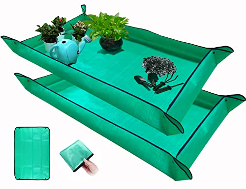2 PCS Plant Repotting Mat for Indoor Plants, 43" X 29" Thickened Foldable Waterproof Plant Potting Tray and Mess Control, Portable Potting Mat Gardening Tray for House Plants Succulents, Extra Large - color: Green, size: 2pcs 43.3in*29.5in(rectangle)