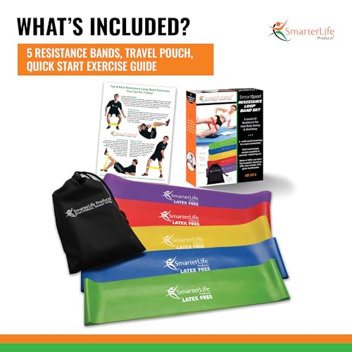 SmarterLife Resistance Bands, Set of 5 Extra Wide Latex-Free Exercise Bands | Bands for Working Out - For Women, Men - Weight Loss, Physical Therapy Bands, Booty Bands, Home Gym, Workout Guide Included