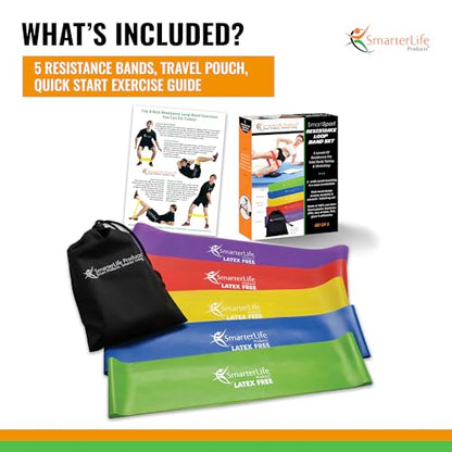 SmarterLife Resistance Bands, Set of 5 Extra Wide Latex-Free Exercise Bands | Bands for Working Out - For Women, Men - Weight Loss, Physical Therapy Bands, Booty Bands, Home Gym, Workout Guide Included
