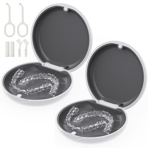 2 Pack Retainer Case, Magnetic Aligner Case Compatible with Invisalign, Portable Slim Orthodontic Storage Kit for Clear Aligners - White - color: 2 Pack - White
