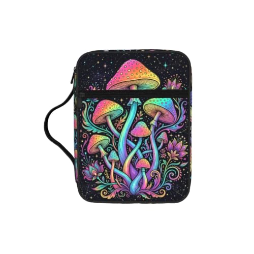 Rainbow Mushrooms Bible Cover Case with Handle and Zippered Pocket - color: Rainbow Mushrooms