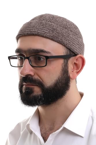 ihvan online Kufi Hats for Men, Taqiya, Takke, Turkish Muslim Winter Velvet Roll-up Edge Prayer Skullcaps, Islamic Gifts - color: Brown