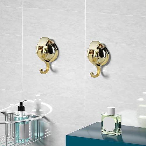 Heavy Duty Vacuum Suction Cup Hooks, Gold Plated Polished Super Suction for Kitchen Bathroom, 2 Pack - color: Gold