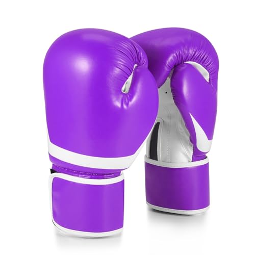 Flexzion Boxing Sparring Training Gloves Pro Muay Thai Kickboxing Heavy Bag Punching Mitts Wrist Wrap Full Contact Combat Sport Protective Hand Gear Martial Art Supply for Women & Teens, 10Oz - color: Purple