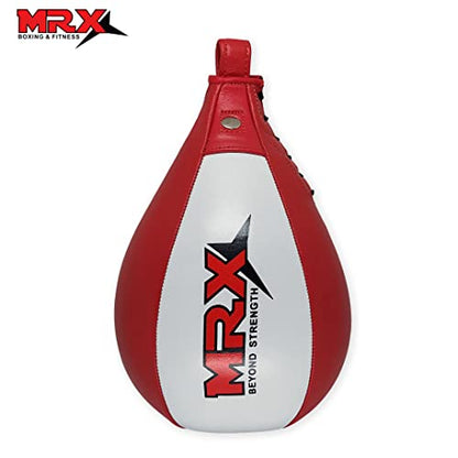 MRX Speed Punching Bags Genuine Leather MMA Training Speed Bag Muay Thai SpeedKills Punching, Dodge Striking Bag for Workout Pro Boxing Bag for Home Gym Kids, Men, Women - color: Red White