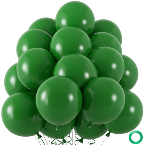 50pcs Dark Green Balloons, 12inch Matte Emerald Hunter Forest Green Balloons for Birthday Christmas Graduation Dinosaur Jungle Theme Party Decorations (With Ribbon & Glues) - color: Dark Green