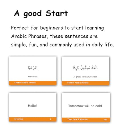 100 Essential Arabic Phrases Flash Cards for Adults - Learn Arabic Phrases for Beginners with Durable & Portable Flashcards- Arabic Flashcards Simple Phrases