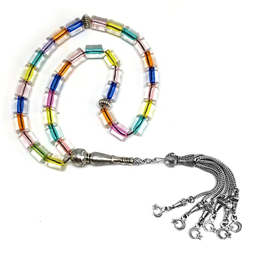 Mixed Color Transparent Column Acrylic Worry Beads, Prayer Beads, Tesbih, Tasbih, Tasbeeh, Rosary, Misbaha, Masbaha (10x7.5mm-33 Beads) - color: Acrylic Mixed Color Transparent Column -10x7.5mm-33 Beads