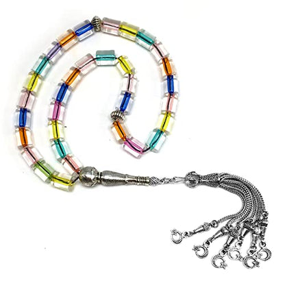 Mixed Color Transparent Column Acrylic Worry Beads, Prayer Beads, Tesbih, Tasbih, Tasbeeh, Rosary, Misbaha, Masbaha (10x7.5mm-33 Beads) - color: Acrylic Mixed Color Transparent Column -10x7.5mm-33 Beads