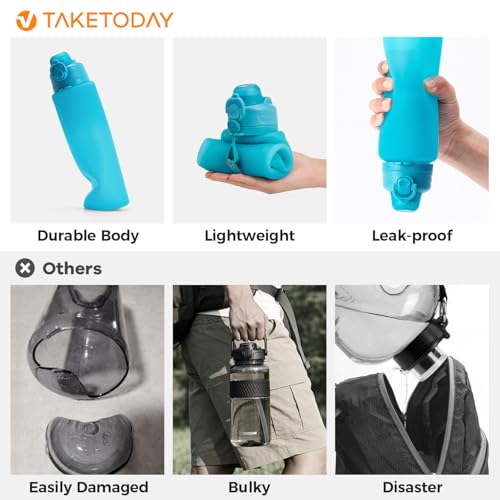 TakeToday Collapsible Water Bottles, Foldable for Travel, 32oz, Blue - color: Blue