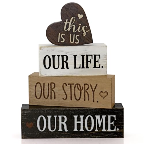 4Pcs Wooden Heart Tabletop Decor Farmhouse Tiered Tray Valentine's Decoration Rustic Wood Block Sign Gift Home Centerpiece Decor for Valentine's Day Kitchen Shelf Entryway Table Fireplace - color: Heart