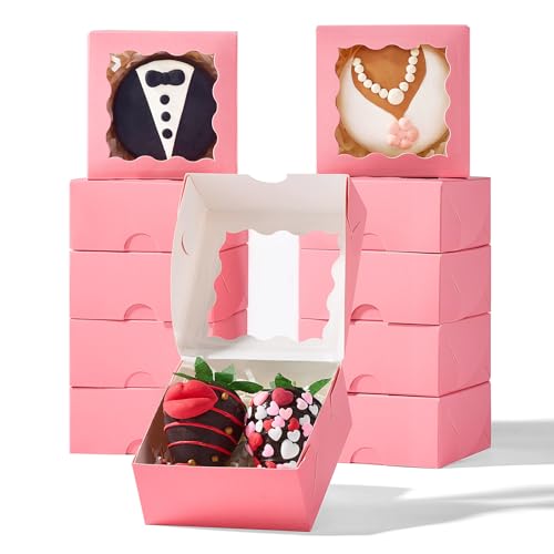 3.2x3.2x1.5" 50PCS Mini Bakery Boxes with Window Party Favors&Gifts - color: Pink