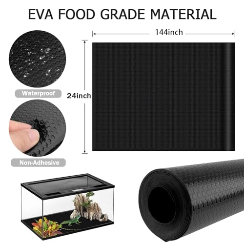 120 Gallon Reptile Terrarium Mat, Bearded Dragon Liner for 4x2x2 Enclosure | Bearded Dragon Tank Accessories 24 inch X 144 inch, Reptile Flooring Substrate Carpet Bedding for Leopard Gecko,Lizard, Black - size: 24 X 144 inches