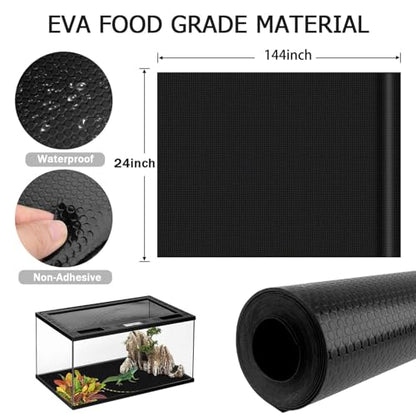 120 Gallon Reptile Terrarium Mat, Bearded Dragon Liner for 4x2x2 Enclosure | Bearded Dragon Tank Accessories 24 inch X 144 inch, Reptile Flooring Substrate Carpet Bedding for Leopard Gecko,Lizard, Black - size: 24 X 144 inches