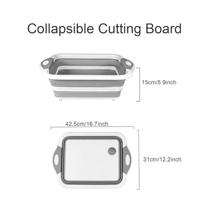 Camping Collapsible Cutting Board Dish Basin BBQ Prep Tub Camp Sink Dish Washing Station Multifunctional Storage Basket(Grey white) - color: Grey white