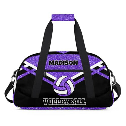 Custom Name Overnight Duffel Bags Volleyball Bag, Purple Black Glitters Personalized Sports Gym Bag Travel Weekender Bags - color: Purple Black