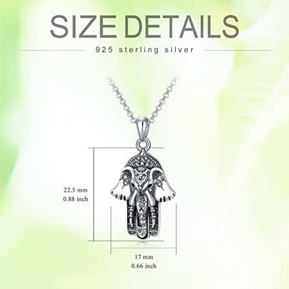 PROESS 925 Sterling Silver Hamsa/Allah Necklace Evil Eye Amulet Jewelry Gifts for Men Women - style: Hamsa Elephant Necklace
