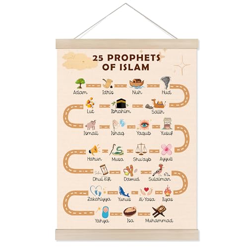 Welshower Islamic Nursery Poster Hanger Frame, 25 Prophets in Islam Arabic Educational Wall Art Prints Decor for Muslim Kids Room Nursery Playroom Classroom, 12x16 Inch - color: Nursery Wall Art 01