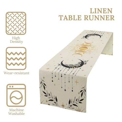 Sun Moon Table Runner, Astrology Mystical Sun Moon Stars Clouds Witchy Tarot Gothic Holiday Kitchen Dining Table Runner for Kitchen Living Room Home Party 13x36in - color: Moon-10, size: W13''xL36''