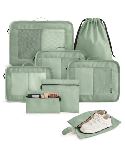 LIGHT FLIGHT 8 Set Packing Cubes for Travel, Cruise Ship Travel Essentials - color: Forest Green