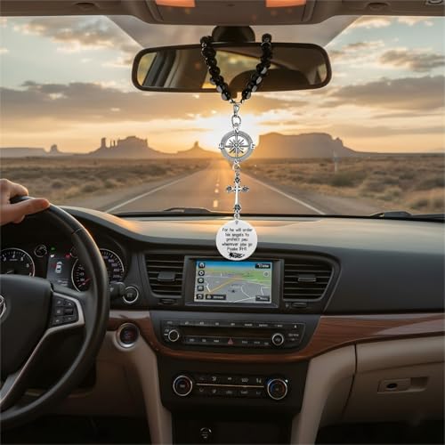 BVB Stainless Steel Guardian Angel Psalm 91:11 Cross Car Mirror Charm