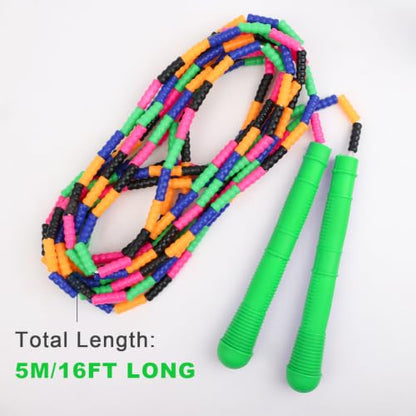 Coolrunner 16 FT Long Jump Rope(1 PACK), Double Dutch Jump Ropes, Soft Beaded Skipping for Kids Adults, Plastic Segmented Long Enough for 4-5 Jumpers - color: Green