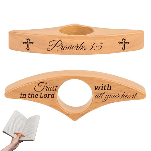 Wooden Book Page Holders for Reading Page Holder for Thumb Inspirational Bible Verse Bible Verse Design Scripture Christian Book Lovers Reading Accessory (Beech Wood, Proverbs 3:5) - color: Beech Wood, size: Proverbs 3:5