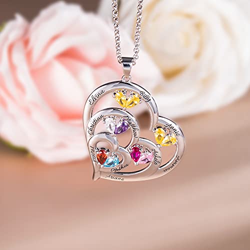 AILIN Mother Necklace Personalized Engraved Heart Necklace For Women 925 Sterling Silver/Brass Custom 1-10 Birthstones and Names Grandma Pendant Necklace Birthday Jewelry Gifts For Mom Wife