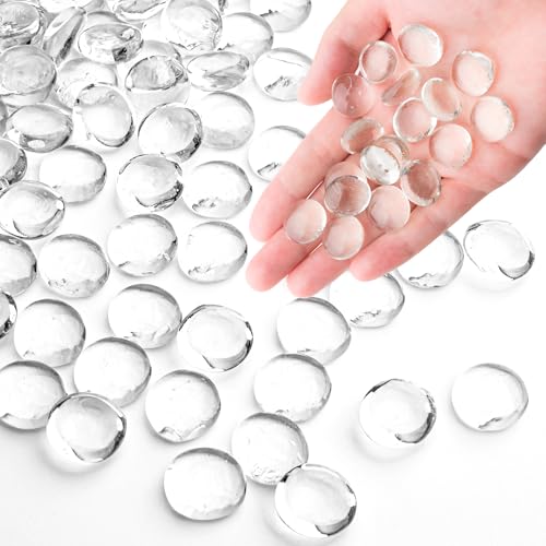 1 LB Clear Glass Marbles, Transparent and Smooth Flat Glass Beads for Vases, Mosaic Gem Pebbles for Aquarium Decor, Floral Arrangements, Mancala Stones, Vase Filler and Crafts (Approx. 80-100 PCS) - color: Clear