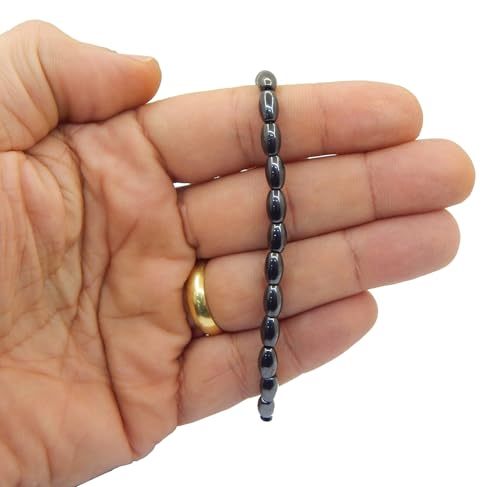 Perlin Muslim Prayer Beads 33 Bead Black Hematite Tasbih – Islamic Misbaha Subha Dhikr Beads with Mini 8 x 4 mm Oval Hematite Gemstone Beads, Ottoman Style Prayer Rosary with Metal Imam, 25 cm
