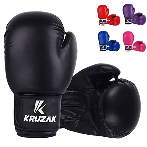 Kruzak Plain Boxing Gloves for Sparring, Kickboxing, Muay Thai, Martial Arts & MMA Fighting - Men & Women Punch Bag Mitts Training and Focus Pads Punching - color: Black, size: 12 oz