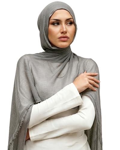 Crinkle Cotton Hijab, Soft Light and Breathable Hijab Scarf For Women, Suitable for All Seasons - color: Gray