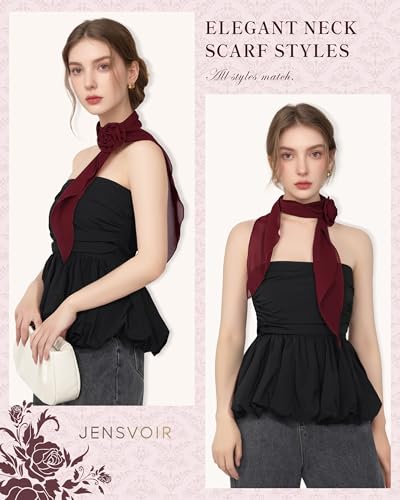 Chiffon Scarf for Women, Removable Flower Neck Scarf Light Soft Fashion Rose Scarves Versatile Headband or Hair Band - color: Burgundy